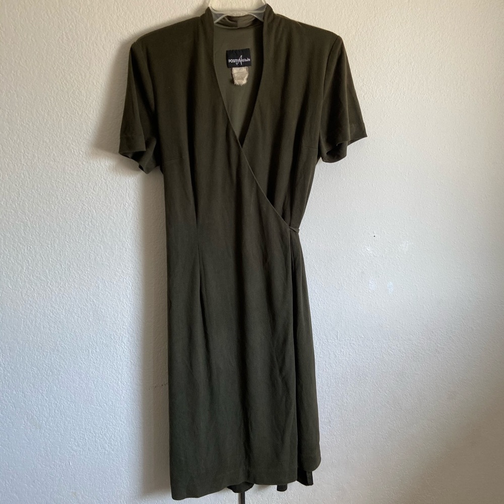 Vintage Dark green velvet wrap around dress (S/M)